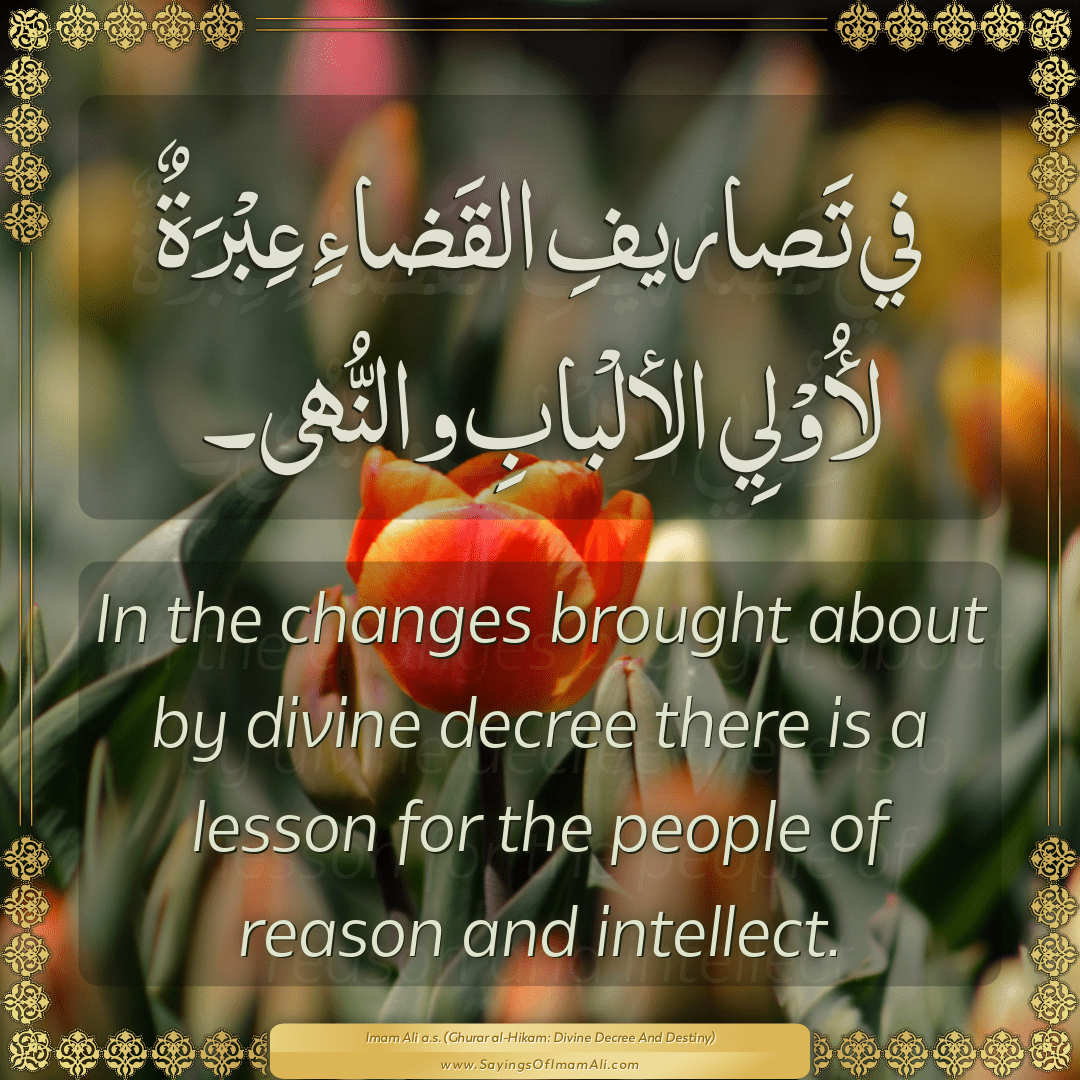 In the changes brought about by divine decree there is a lesson for the...